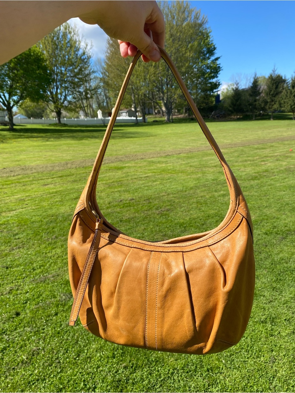 Coach Ergo Hobo Shoulder Bag Camel Tan Leather Medium Pleated Purse Y2K # 12235
